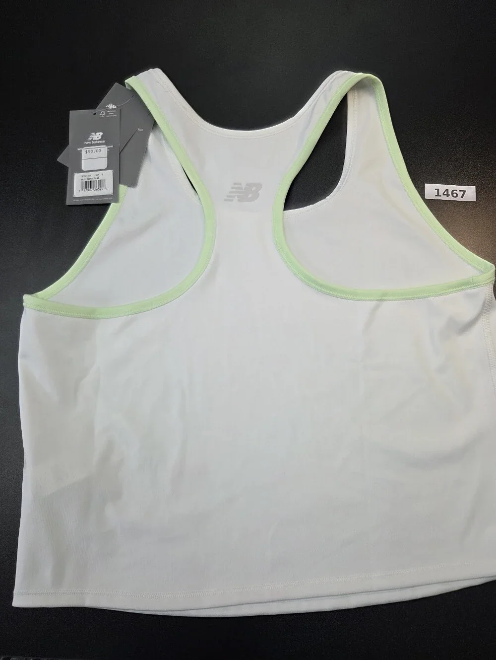 New Balance Dry Fitted Racerback Tank Top White Lime Women's Large NWT #1467